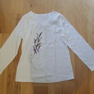 White Floral Embroidered Women's Top